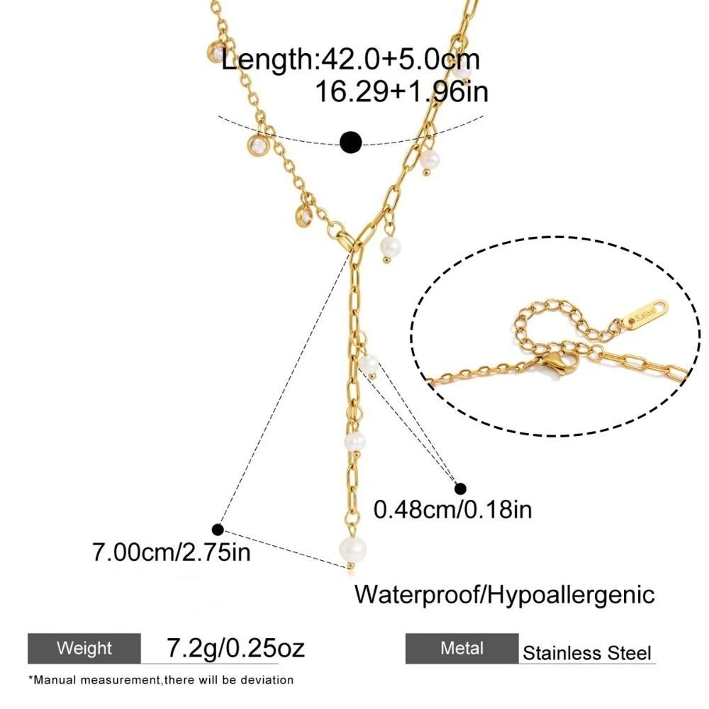 18K Gold Plated Pearl Pendant Necklace Y Shape Wedding Necklace Zircon Pendant Necklace  Women 01