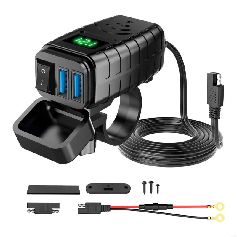 28GC Double USB QC3.0 Chargers with Display Switches ABS Motorcycle Accessories Waterproof Easy Install Charging Socket