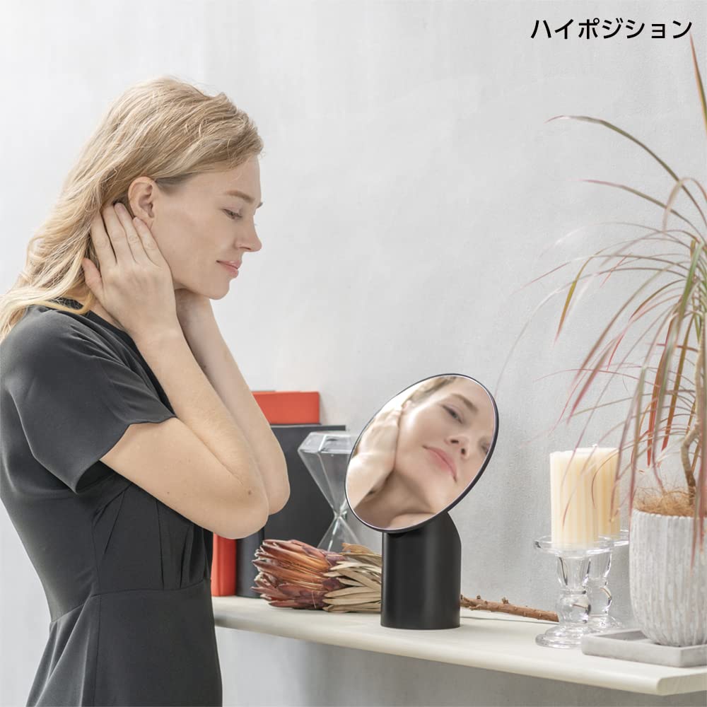 HORIUCHI MIRROR Height Adjustable Makeup Mirror, Black, Tabletop Mirror, Birthday Gift