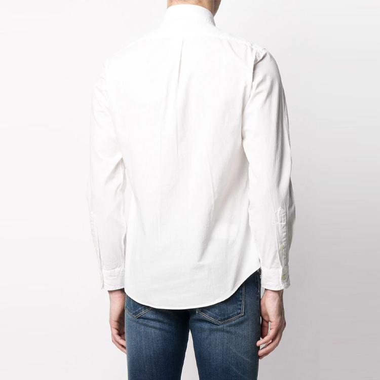 Polo Ralph Lauren Logo Print Solid Twill Point Collar Long Sleeve Shirt Men Shirts White 710795457-001