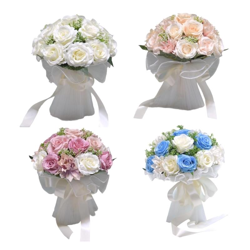 Realistic Multicolor Rose Bouquet Romantics Bridesmaids Flower Arrangement for Wedding Ceremony