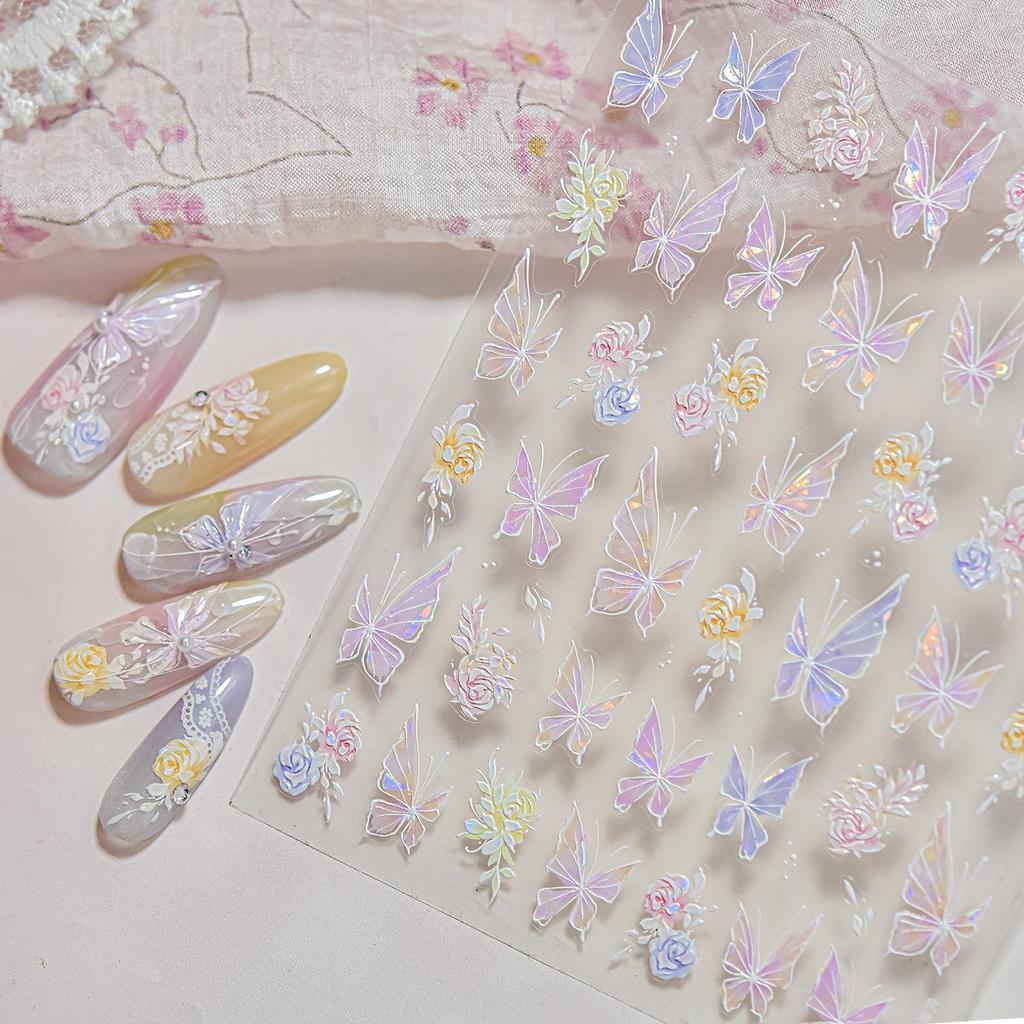 Tomoni Shell Light Nail Stickers: Hot-Selling Japanese Children's Rose & Butterfly Nail Art.
