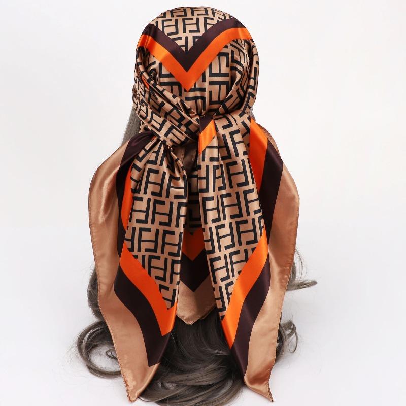 New 90 * CM Satin Square Scarf, Women's Headscarf, Scarf CO Contrasting Color Shawl Striped Simple Model