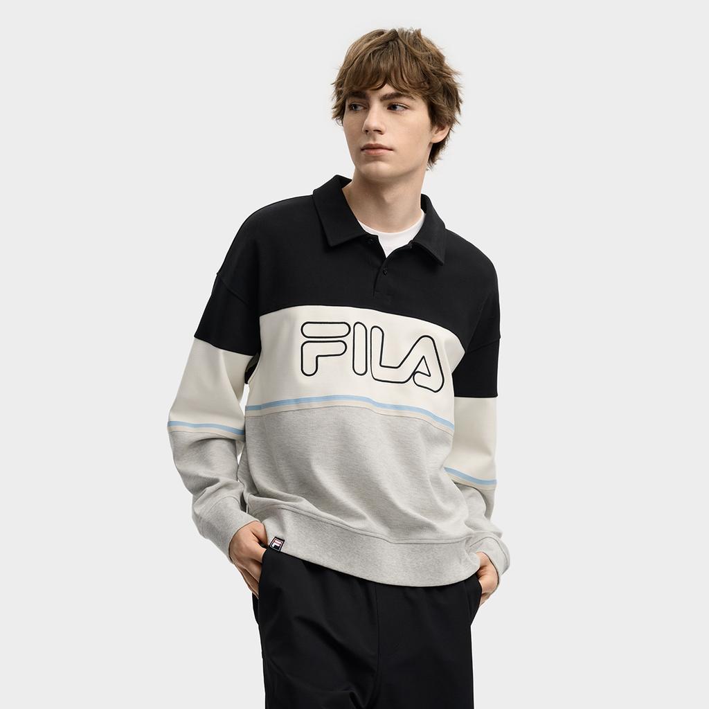 Fila Original Fashion Classic Retro Versatile Comfortable Knitted Long Sleeve Polo Shirt Men Tops F11M549209FBK