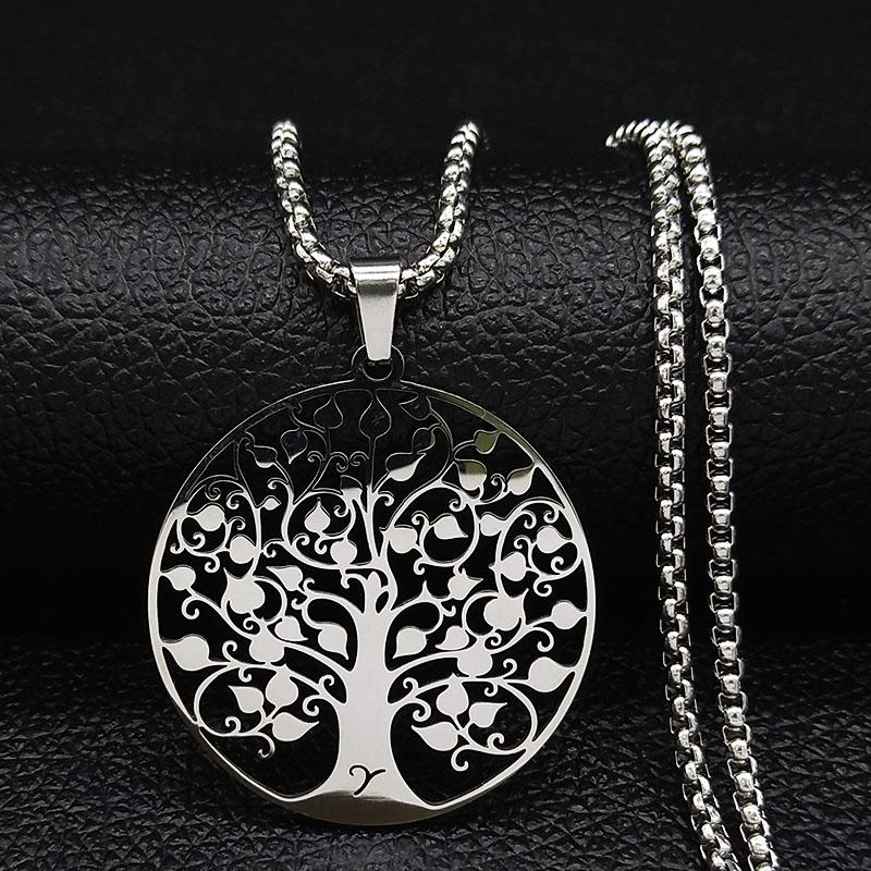 

Tree of Life Pendant Stainless Steel Necklace Silver Color Women Men Amulet Neck Chain Jewelry collar arbol de la vida N11S01