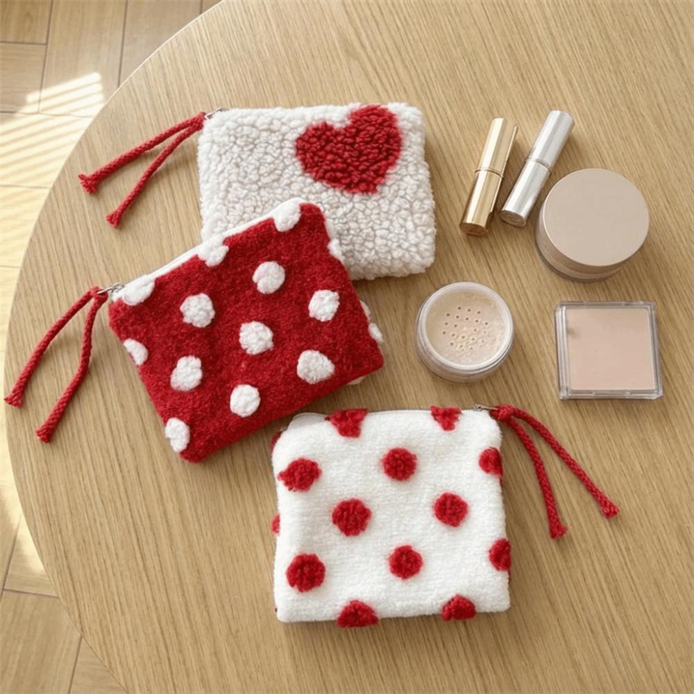 Dustproof Cosmetic Storage Bag Heart-shaped ID Card Holder Wide Opening Plush Coin Purse  Travel
