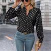 Women Long Sleeve V Neck Casual Pullover Top Printed Shirt for Spring Autumn Fashion