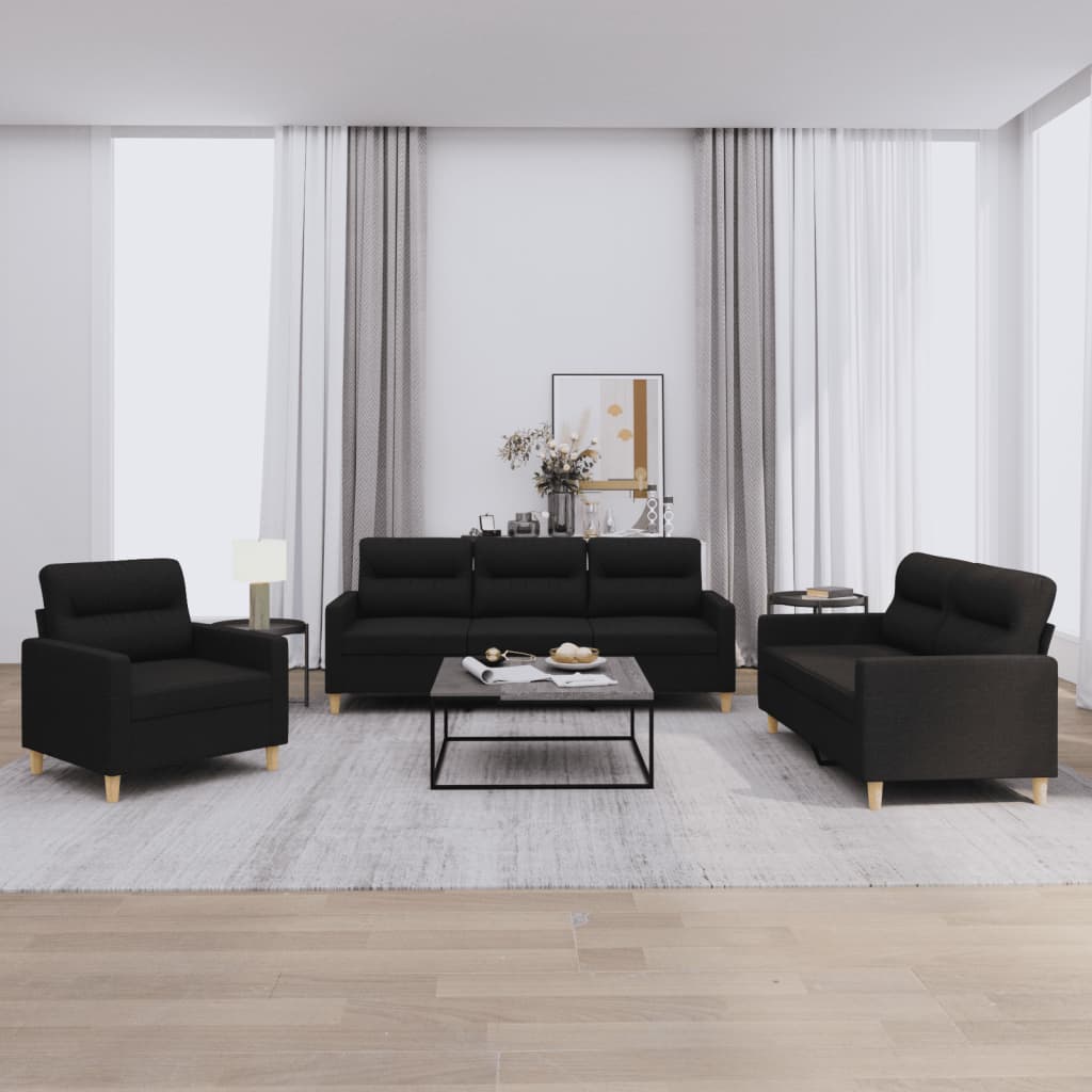 Vidaxl 3-Piece Lounge Set With Cushions, Black, Fabric