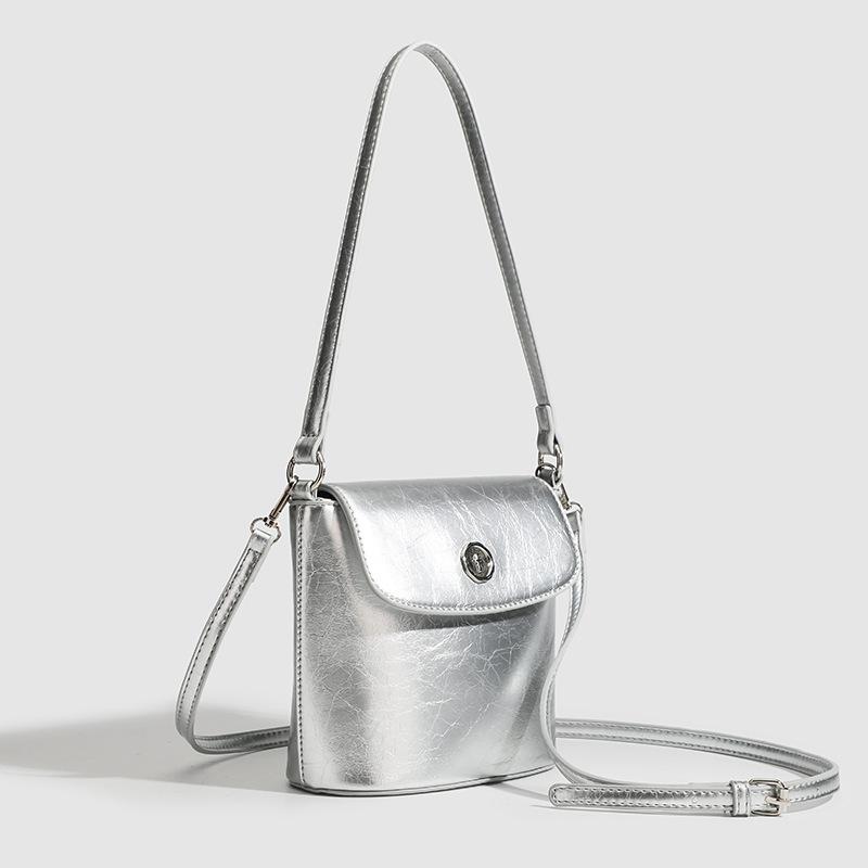 A Niche Design Silver Single-shoulder Bag, Fashionable, High-quality and Simple Crossbody Bag