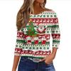 Women's Casual Christmas Print Three-Quarter Sleeve Neck Top