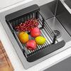 Koszyk ociekowy do zlewu ze stali nierdzewnej z regulowanym rozsuwanym stojakiem Wielofunkcyjna taca do suszenia naczyń i płukania warzyw do kuchni Antypoślizgowa Przenośna