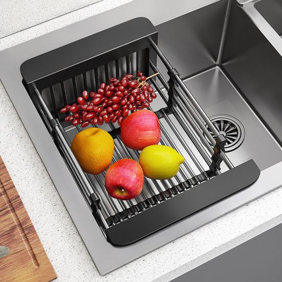 Stainless Steel Adjustable Expandable Rack Multifunctional Kitchen Sink Drain Basket with Dish Drying & Rinsing Non-Slip