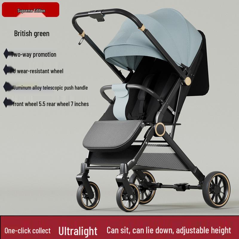 Two-way, Three-position Stroller: Sit or Lie, One-click Fold, Ultra-light, Portable Four-wheel Outdoor Baby Carriage.