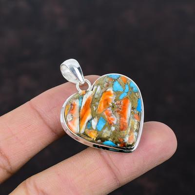 Spiny Oyster Copper Turquoise Pendant 925 Sterling Silver Pendant Handmade Jewelry High Quality Gemstone Pendant Statement Pendant For Gift