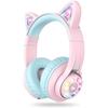 iClever Kids' Bluetooth Headphones, Cat Ear LED Light-Up Wireless Kids Headphones with Volume Limiting (74/85 dBA), 45 Hours of Playtime, and Mic for