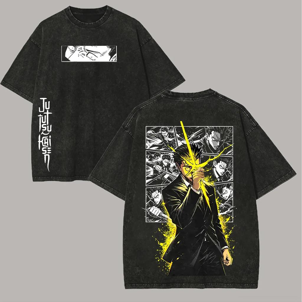 Manga Jujutsu Kaisen T-shirt Hiromi Higuruma Washed T Shirt Summer Short Sleeve Casual Loose Cotton Tee Tops Men's Clothing