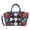 Used Handbag Patchwork Flower F38210 Leather Black Navy Shoulder