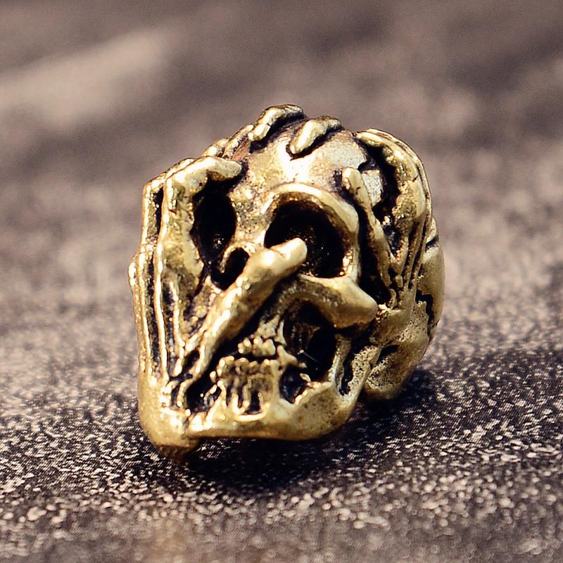 Handcrafted EDC Knife Charm Pendant With Triple-Handed Skull Design Brass White Copper Keychain Accessory Backpack Gear Brass