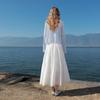 Sancai 2026 Spring High-Waist Pure Cotton A-Line Long Skirt