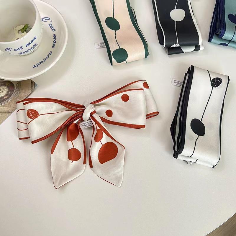 Women Casual French Style Printed Hair Band Headwear Scarves 6.5cm*90cm