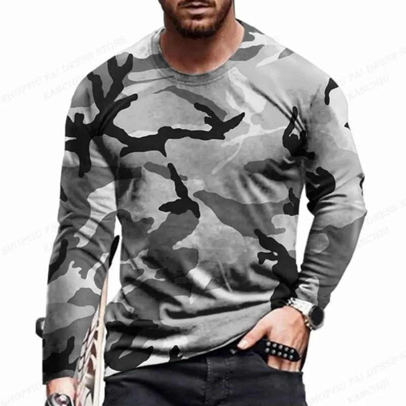 Men's Outdoor Camouflage Warrior Hunting Sports Long Sleeve Fashion Loose Round Neck T-shirt Top Military Tactics