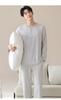 2026 Spring Men's Pure Cotton Casual Pajamas - Solid Color, Round Neck, Indoor/Outdoor Wear