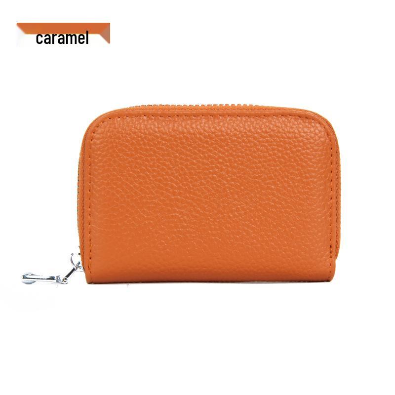 Accordion Top Grain Cowhide RFID Anti-Theft Multi-Card Zipper Leather ID Card Holder