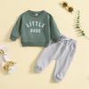 Toddler Letter Print Round Neck Top & Solid Color Long Pants Two-Piece Set, Multi-Color.