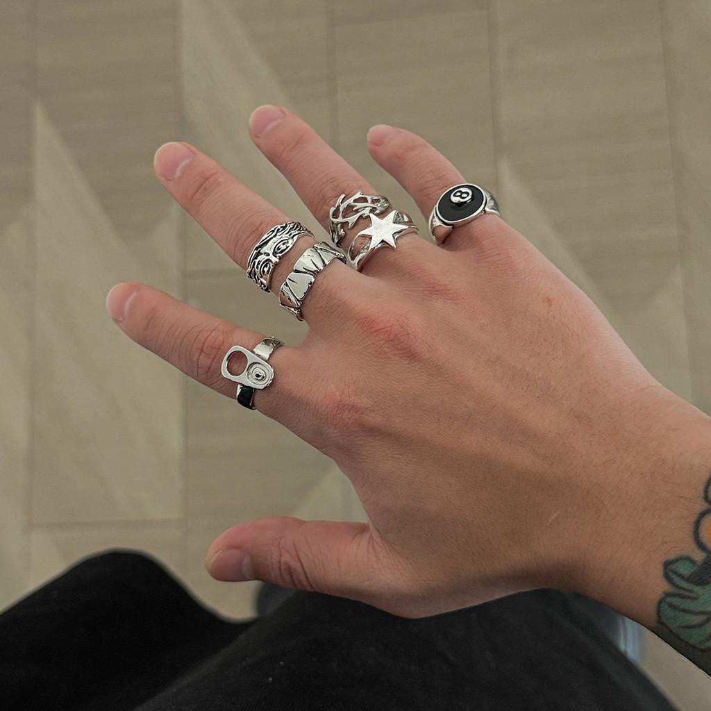 Star Shape Alloy Ring With Vintage Silver Finish For Men And Women