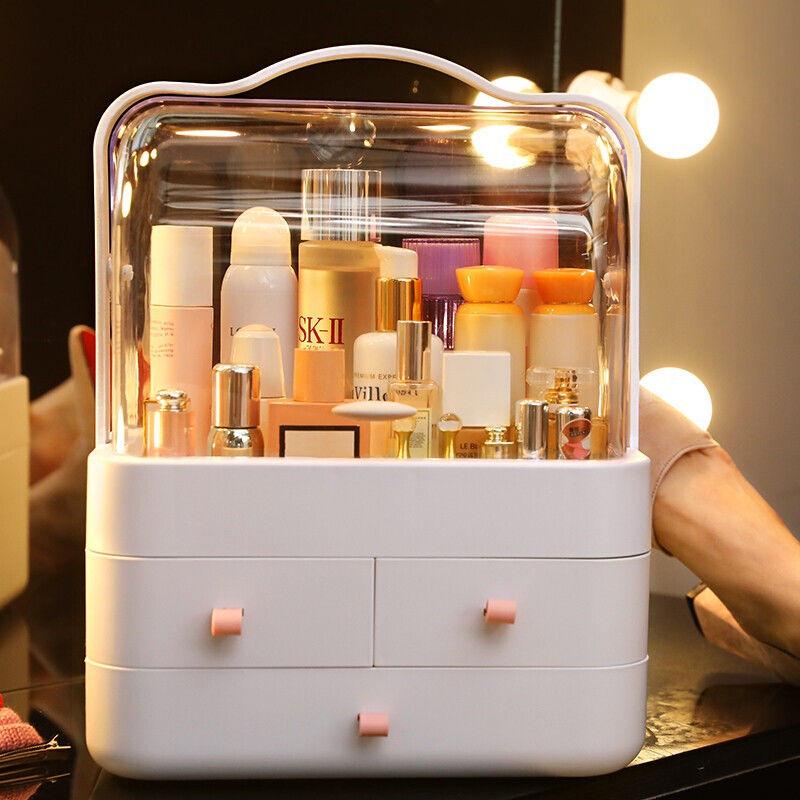Large Capacity Multi-Layer Cosmetic Organizer: Dustproof Skincare & Lipstick Storage Box with Drawers for Desktop Dressing Tables