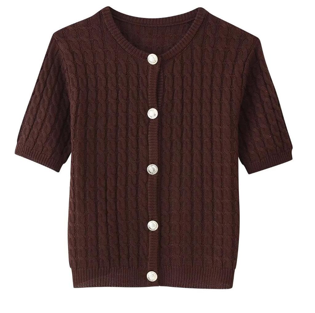 European and American Women's Slim Fit Knit Short Sleeve Cardigan