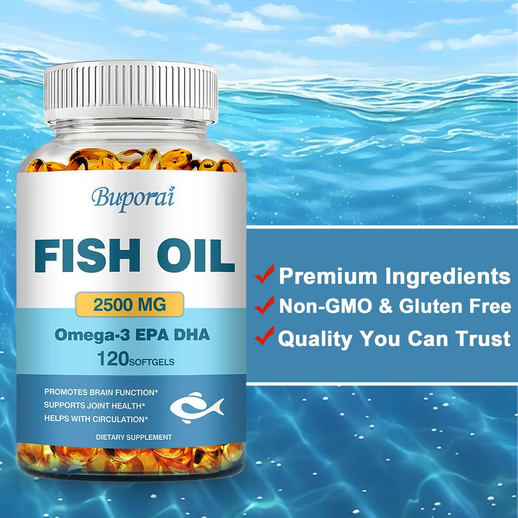 Omega-3 Fish Oil Capsules, Containing DHA and EPA, Support Immune, Brain, and Joint Health.