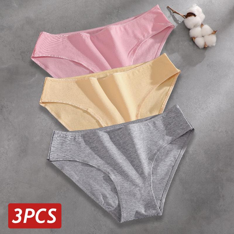 FINETOO 3Pcs/Set Seamless Cotton Fabric Briefs Underwear For Women Sexy Low Waist Breathbale Panties Female Elastic Solid Color Lingerie