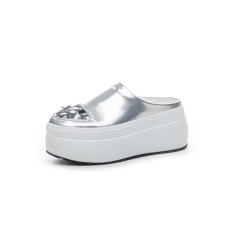 Thick-soled Half-slippers Women's Outer Wear 2025 Summer New Muffin Shoes Female Internet Celebrities Versatile Sequins Increase by 8 Cm Tide