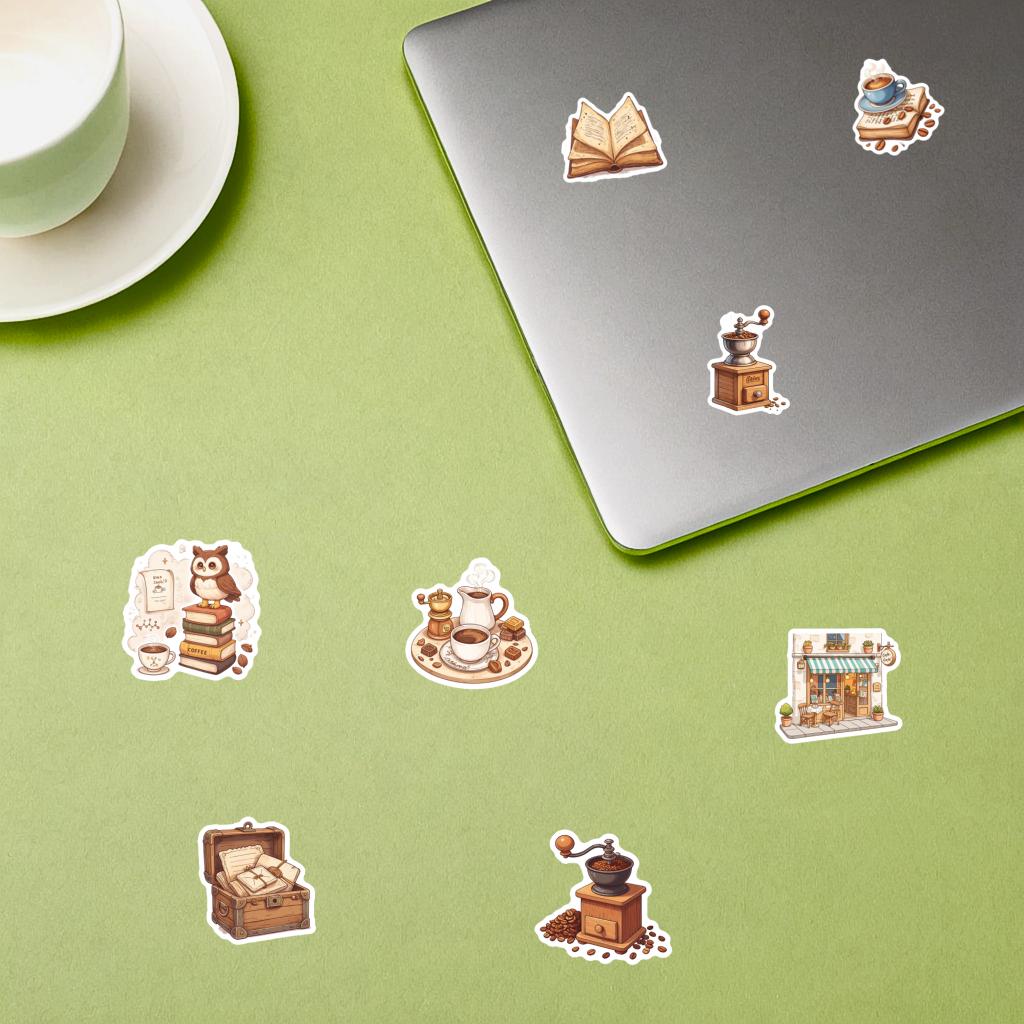35-50pcs Vintage Coffee Stickers Retro Retro Coffee Scrapbooking Sticker Decals Diy Laptop Cup Decoration Waterproof Graffiti
