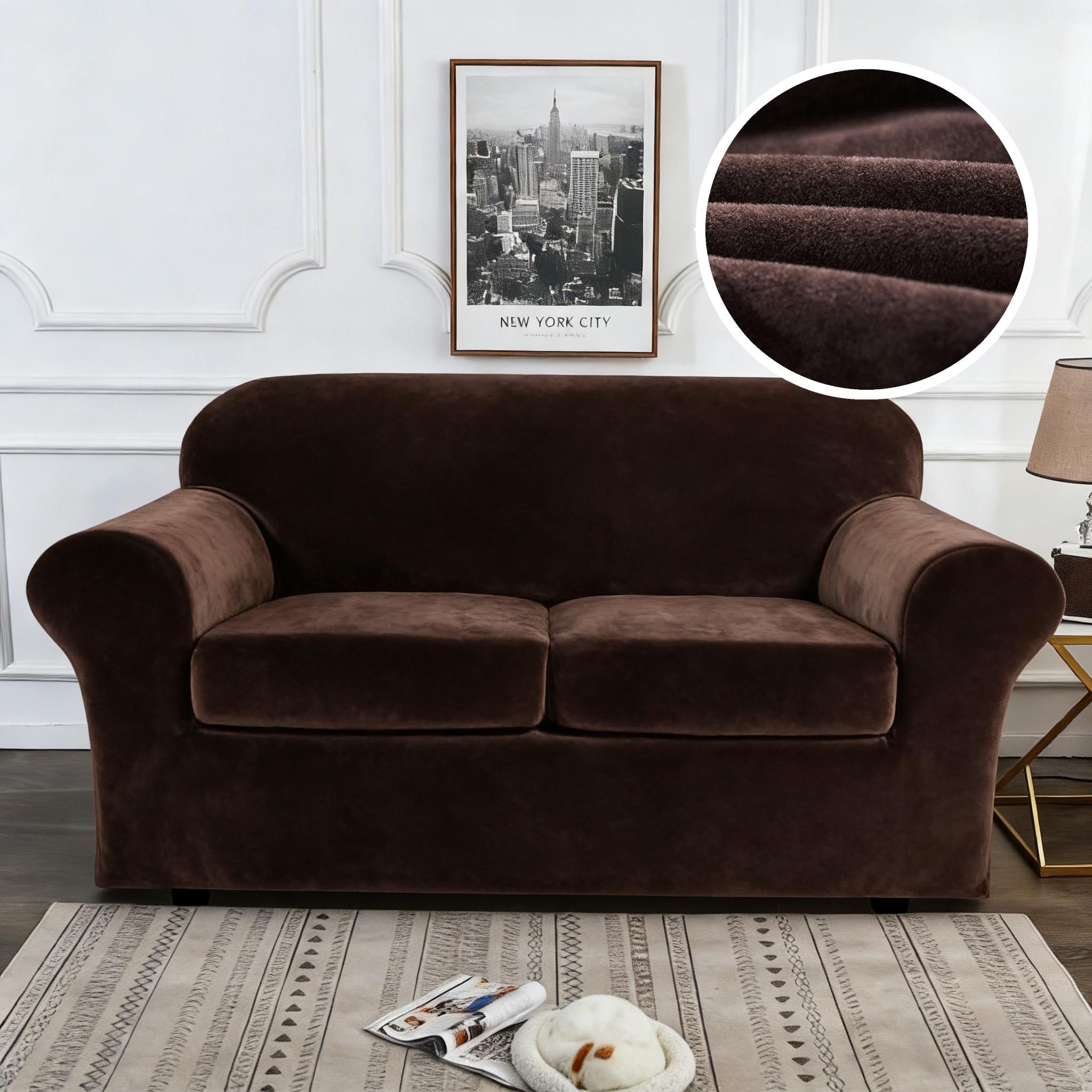 Stretch Velvet Couch Covers Cushion 123Seater Sofa Slipcovers Washable Elastic Sofa Cover Soft Thick Plush Furniture Protector 1 seat Sofa cover кофейный 8390₽