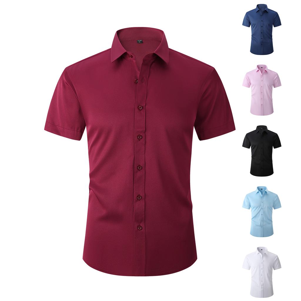 Summer Cotton Men's Short Sleeve Dress Shirt Solid Color Formal Business Button Down Regular Fit for Office Party Daily Wea