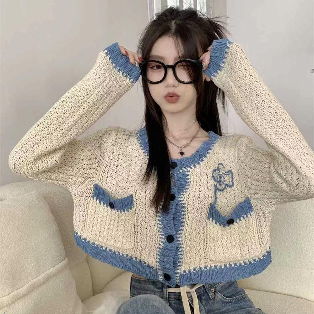 

Осенний топ Женский кардиган Верхняя одежда Тонкий Ажурный Свободный Облегающий С длинным рукавом Вязаный свитер L