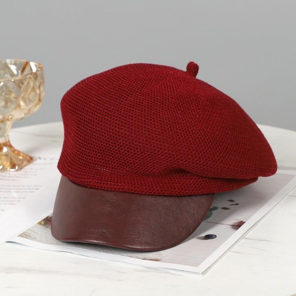 Korean Painter Berets Thin Beanie Cap Vintage Hollow Knitted Beret  Girls