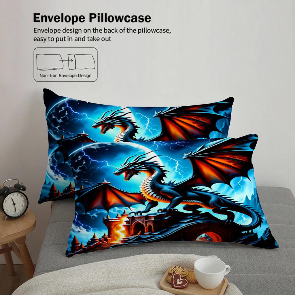 3pcs Dragon Fantasy Bedding Sets 3D Printed Mythical Dragon Easy Care Durable Duvet Cover Sets With Pillowcases No Filling