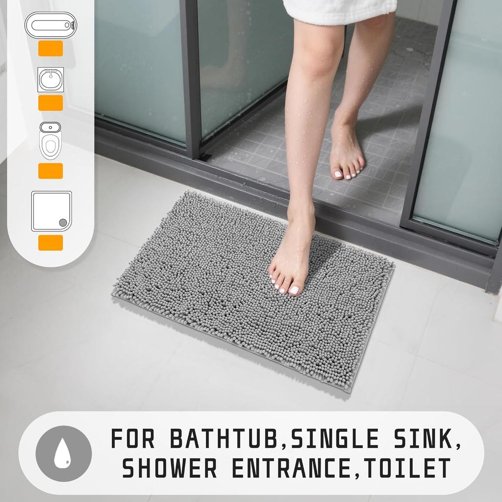 Bathroom Rugs Absorbent Machine Washable Non Slip Chenille Bath Mats Quick Dry Bathmat for Bath Shower Bedroom Door Mat