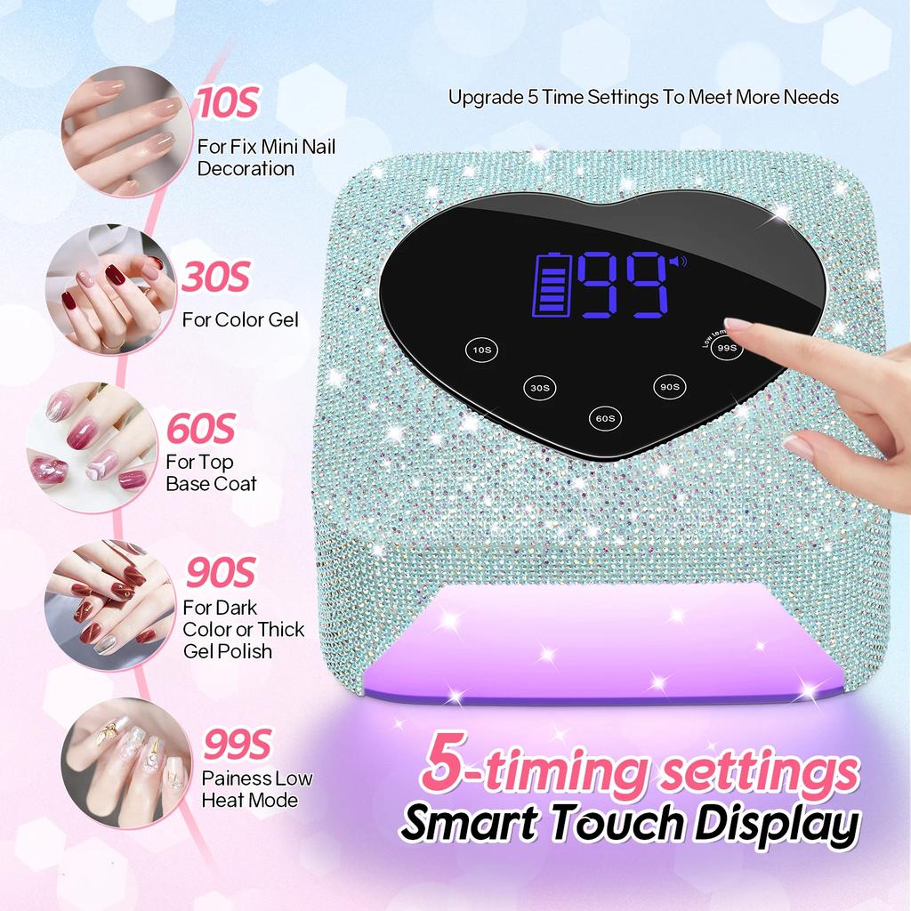 DianaBeauty UV Nail Lamp Rechargeable Cordless Manicure Lamp with Rhinestones 30 LEDs UV Cabin for Nail Art Tools Nail Dryer