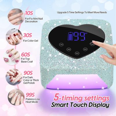 DianaBeauty UV Nail Lamp Rechargeable Cordless Manicure Lamp with Rhinestones 30 LEDs UV Cabin for Nail Art Tools Nail Dryer