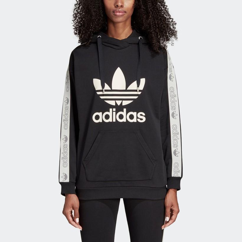 Adidas Originals Trefoil Side Logo American Vintage Patchwork Sports Hoodie Women Hoodies Black DU4427