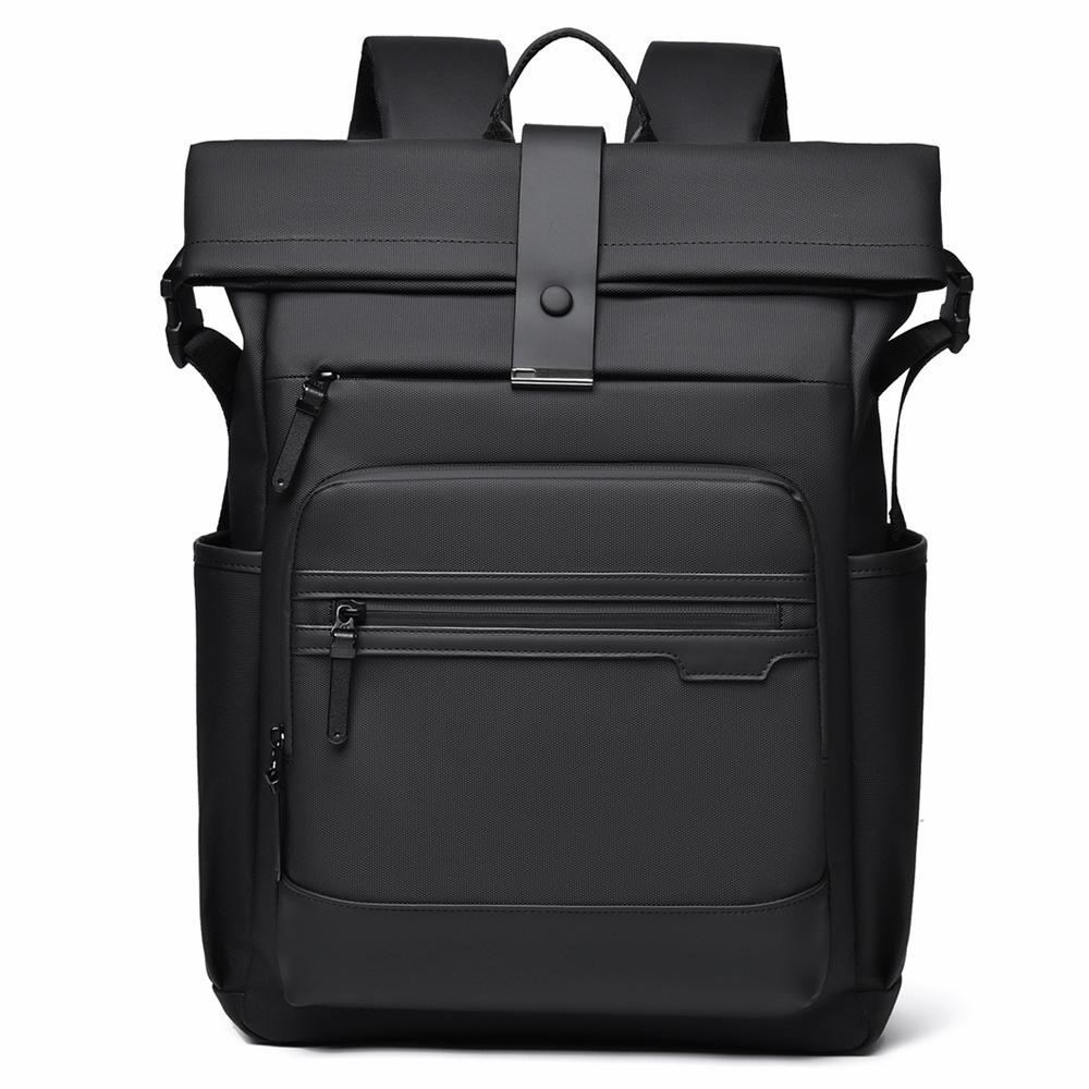 Modern Oxford Fabric Backpack for Men & Women – Minimalist Roll-Top Design with Water-Resistant Material and Multiple Pockets