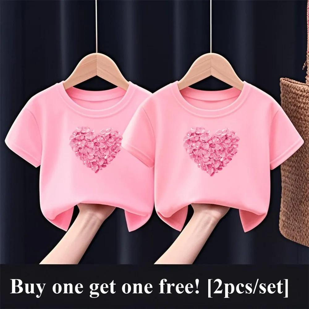 2 piecesset of girls fashion summer girlfriend Tshirt heartshaped Tshirt shortsleeved sister top buy one get one free 100