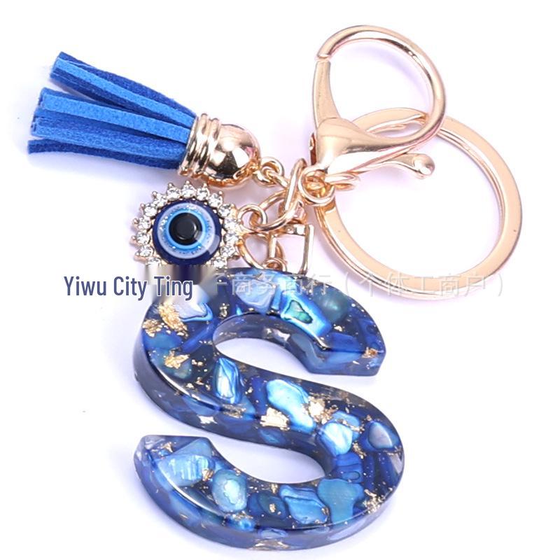 Cross-Border English Alphabet Resin Keychain with Gold Foil Demon Eye Pendant for Girls' Bags and Backpacks