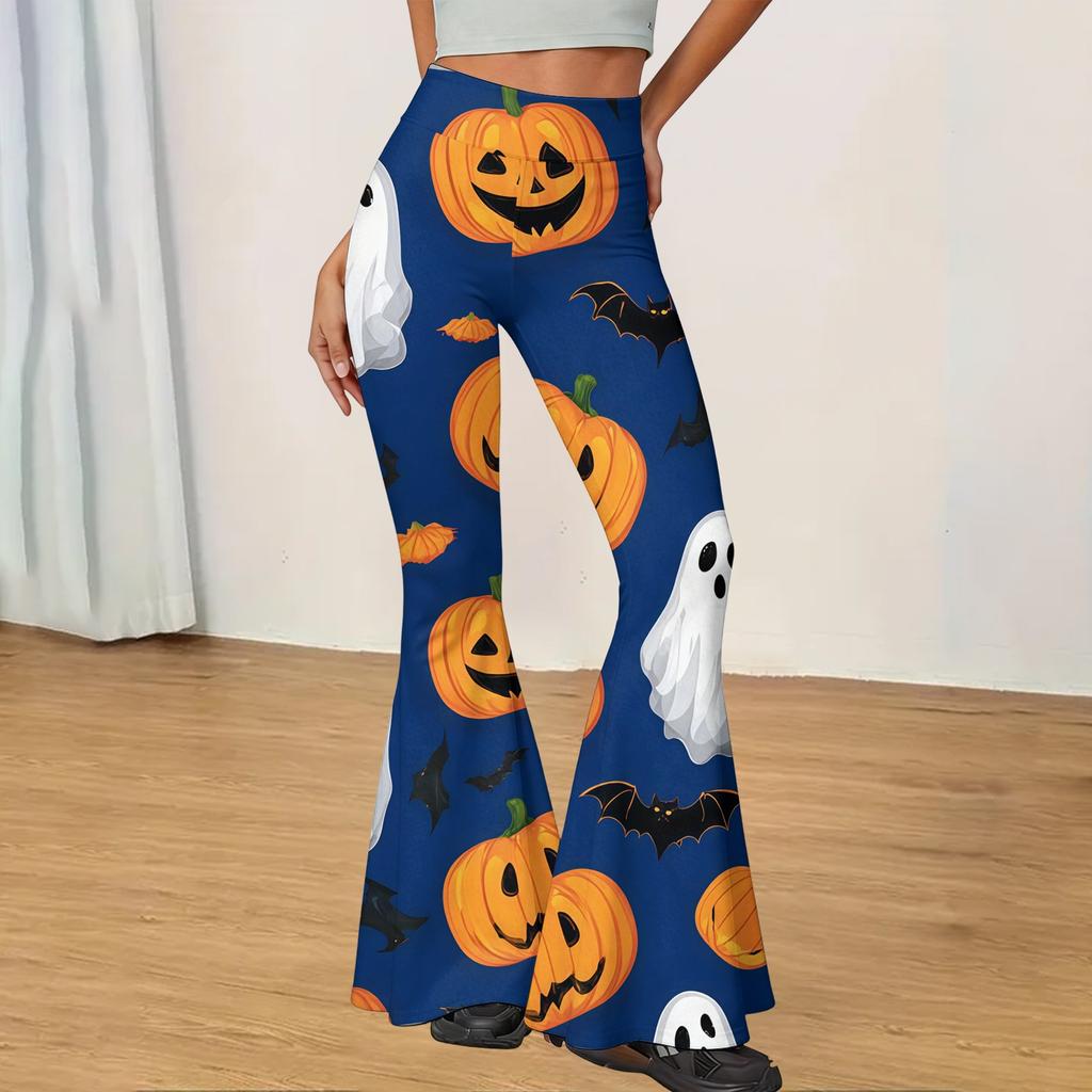 Women's Casual Halloween Print Flared Yoga Pants High Waist Stretchy Bootcut Leggings for Everyday Wear