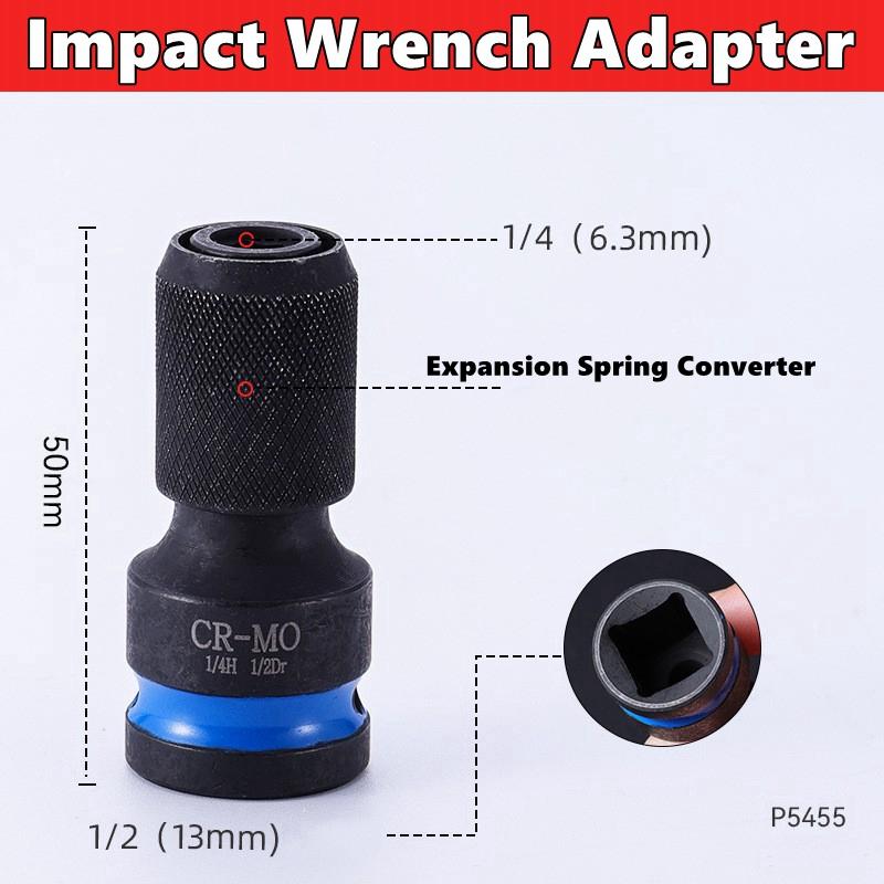 Quick Release 1/2-Inch Square Drive to 1/4-Inch Impact Hex Socket Adapter Converter Chuck Adaptor for Impact and Ratchet Wrench