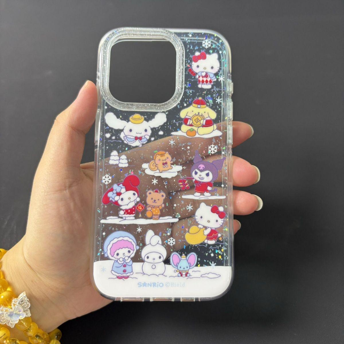 

Блестящий снежный чехол для телефона Sanrio, совместимый с Apple 16 Pro Max - Противоударный дизайн для 15, 14 и 13 iPhone 12 Pro